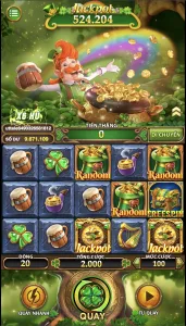 Slot Finn tại LaucuaGame – giao diện 5 cuộn 20 dòng, nổ-sập, biểu tượng Jackpot, Freespin và Random.