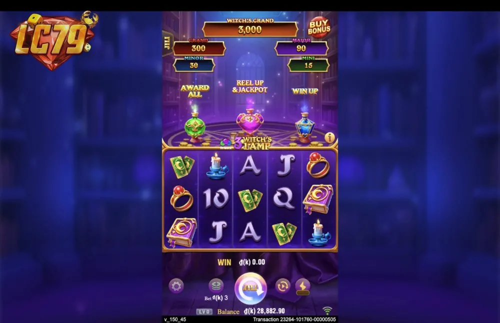 Ảnh màn hình gameplay game 3 Witch's Lamp (slot JILI) chơi tại LC79