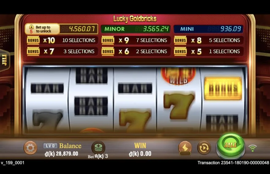 Ảnh bảng biểu tượng & tính năng game Lucky Goldbricks (slot JILI) chơi tại LC79
