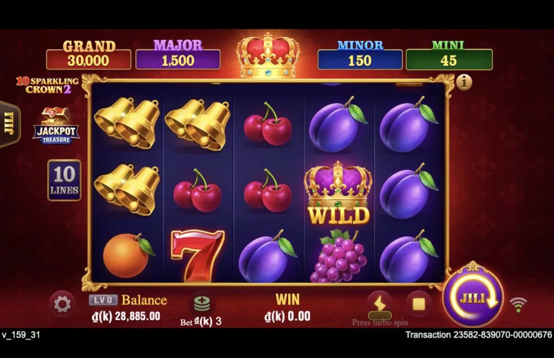 Ảnh giao diện chính game 10 Sparkling Crown 2 (slot JILI) chơi tại LC79