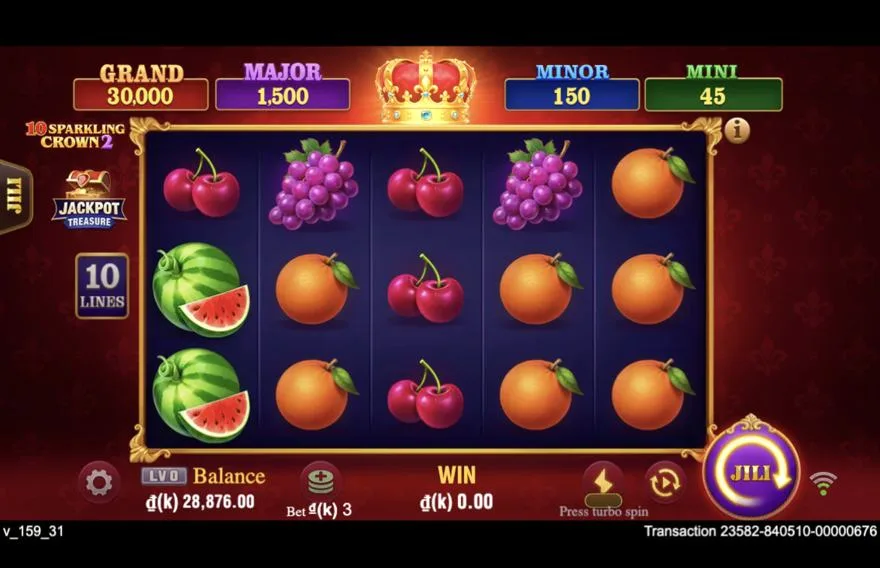 Ảnh màn hình gameplay game 10 Sparkling Crown 2 (slot JILI) chơi tại Laucuagame