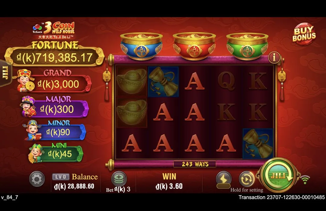 Ảnh giao diện chính game 3 Coin Wild Horse (slot JILI) chơi tại LC79