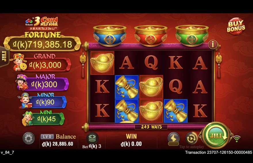 Ảnh màn hình gameplay game 3 Coin Wild Horse (slot JILI) chơi tại Laucuagame