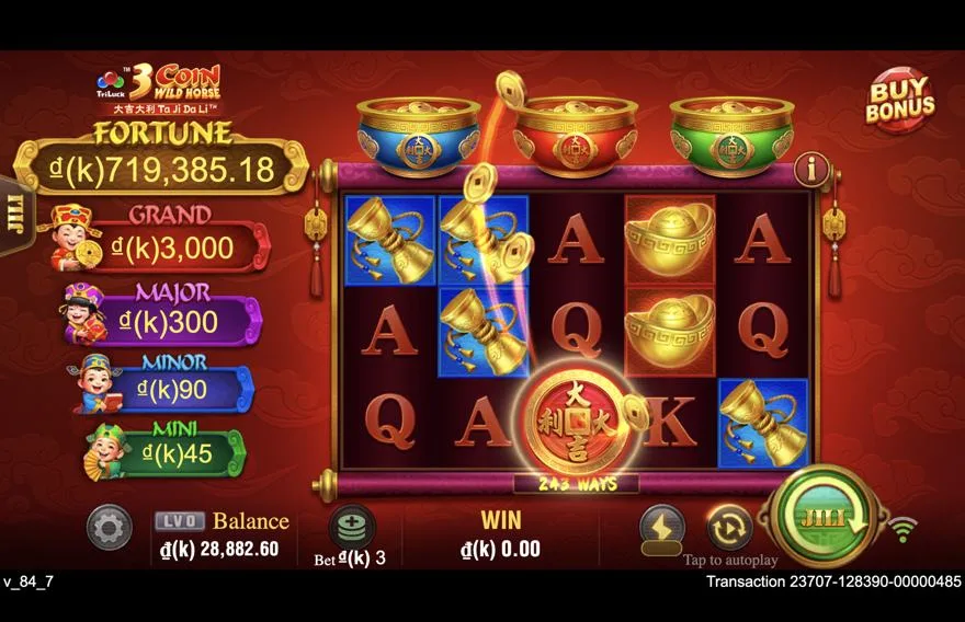 Ảnh bảng biểu tượng & tính năng game 3 Coin Wild Horse (slot JILI) chơi tại Laucuagame