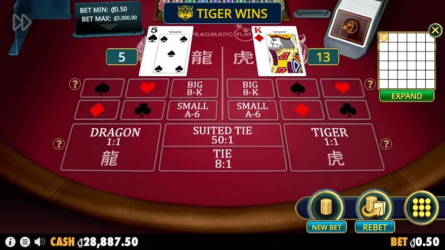 Ảnh màn hình gameplay game DragonTiger (slot JILI) chơi tại Laucuagame