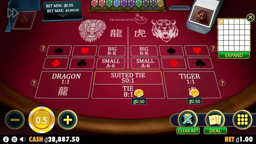 Ảnh bảng biểu tượng & tính năng game DragonTiger (slot JILI) chơi tại Laucuagame