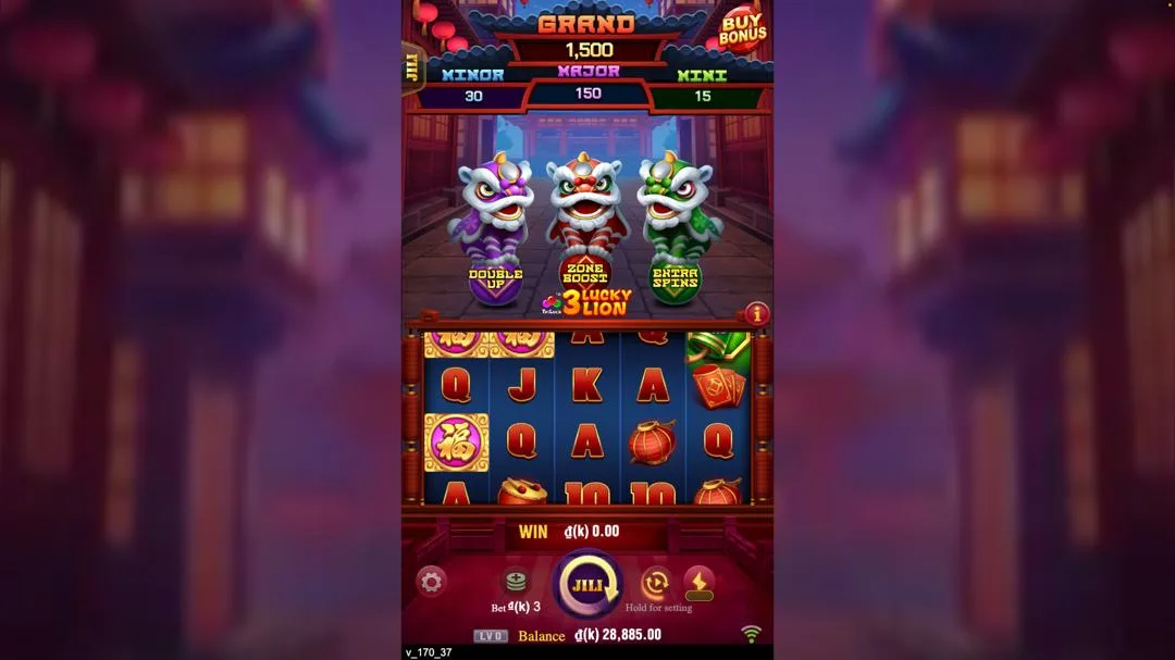 Ảnh giao diện chính game 3 LUCKY LION (slot JILI) chơi tại LC79