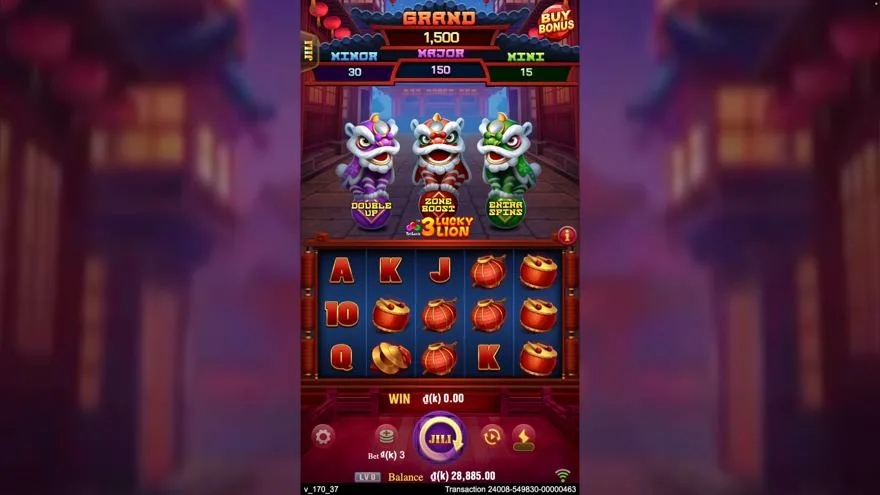 Ảnh màn hình gameplay game 3 LUCKY LION (slot JILI) chơi tại LC79