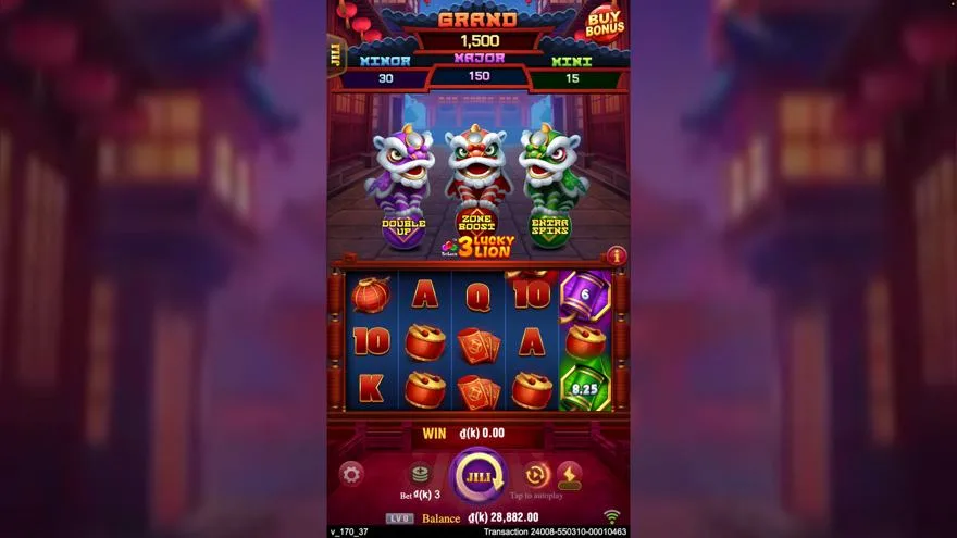 Ảnh bảng biểu tượng & tính năng game 3 LUCKY LION (slot JILI) chơi tại LC79