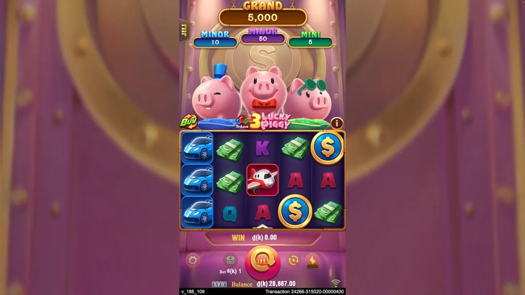 Ảnh giao diện chính game 3 Lucky Piggy (slot JILI) chơi tại LC79