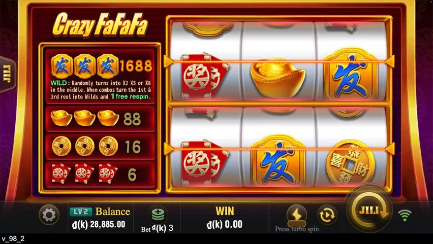 Ảnh màn hình gameplay game Crazy FaFaFa (slot JILI) chơi tại Laucuagame