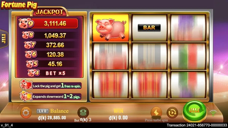 Ảnh bảng biểu tượng & tính năng game FortunePig (slot JILI) chơi tại LC79