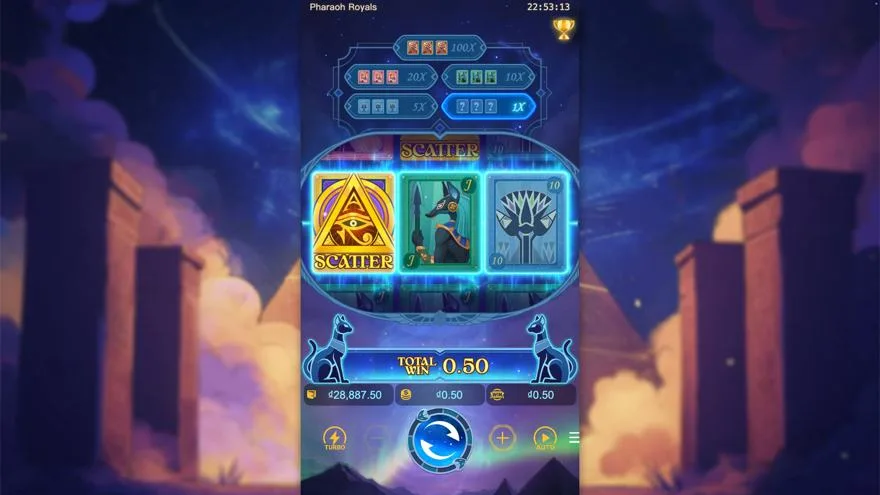 Ảnh bảng biểu tượng & tính năng game so sánh pharaoh royals Laucuagame (slot) chơi tại Laucuagame