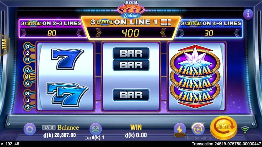 Ảnh bảng biểu tượng & tính năng game Crystal 777 DELUXE (slot JILI) chơi tại Laucuagame