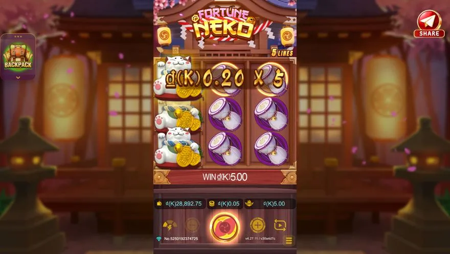 Ảnh màn hình gameplay game FortuneNeko (slot JDB) chơi tại LC79