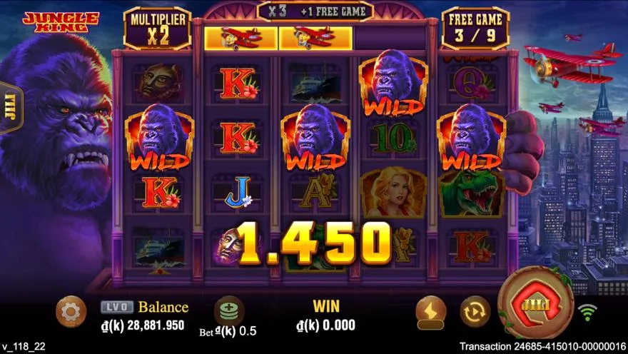 Ảnh bảng biểu tượng & tính năng game Jungle King (slot JILI) chơi tại Laucuagame