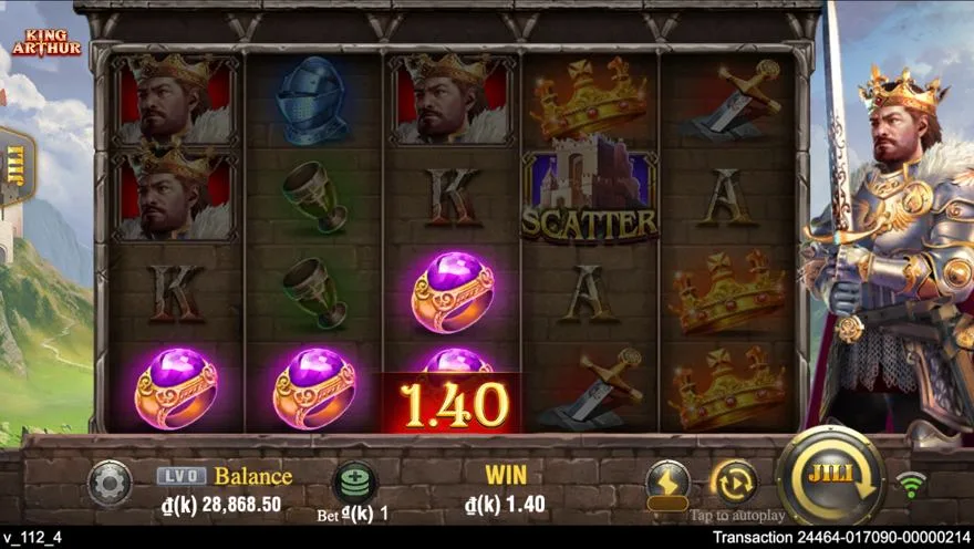 Ảnh màn hình gameplay game King Arthur (slot JILI) chơi tại LC79
