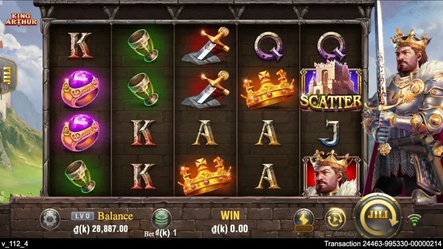 Ảnh bảng biểu tượng & tính năng game King Arthur (slot JILI) chơi tại LC79