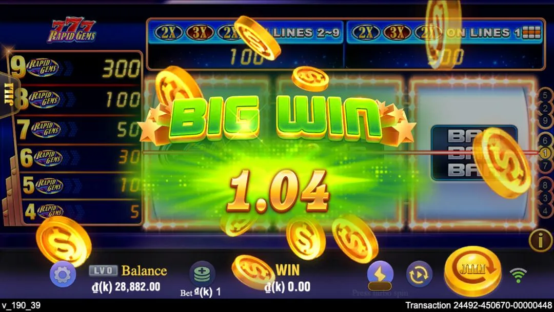 Ảnh giao diện chính game Rapid Gems 777 (slot JILI) chơi tại LC79