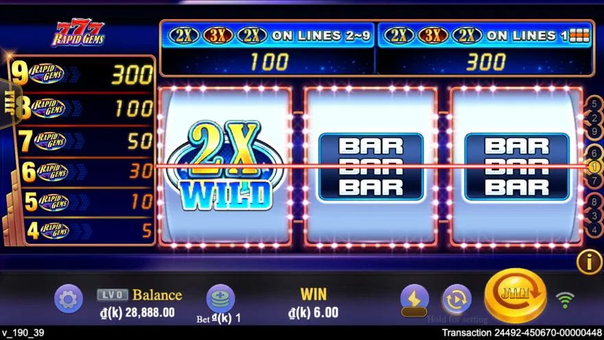 Ảnh màn hình gameplay game Rapid Gems 777 (slot JILI) chơi tại LC79